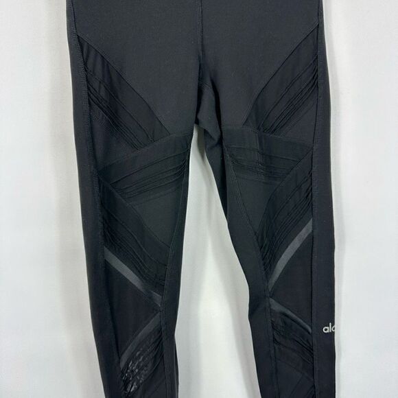 Alo Black Leggings High Rise Sheer Mesh Legs Pin Tuck Size XS Inseam 28" - Picture 11 of 12
